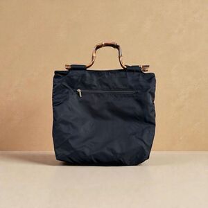 Vintage Sostanza New York Italy Nylon Tote Black Bag | Nampo Bamboo Handles